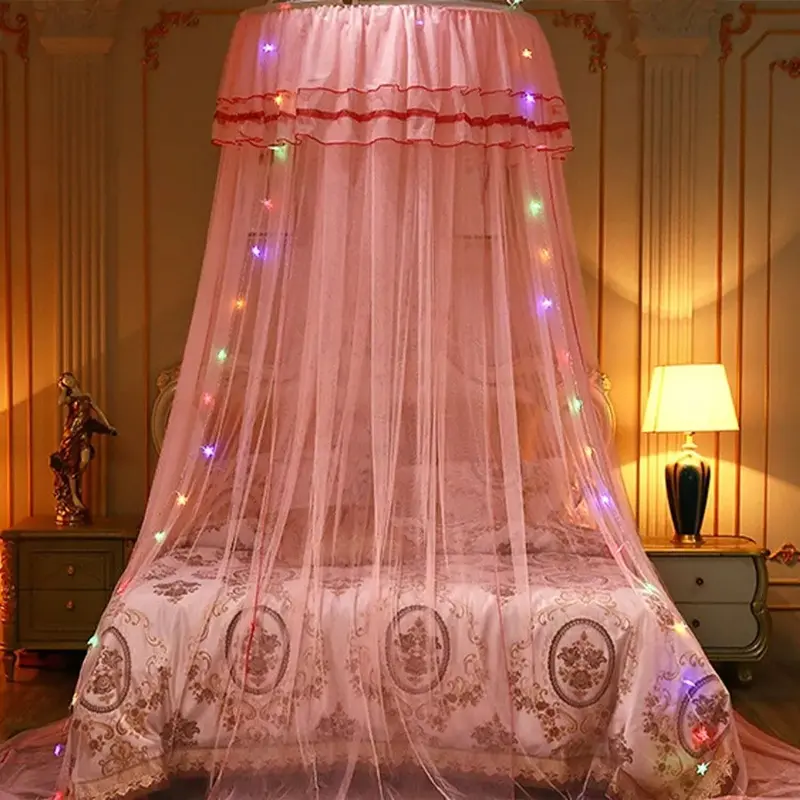 Kids Baby Bed Canopy Bedcover Mosquito Net Curtain Bedding Dome Tent LED Light - Lightweight and Breathable 5
