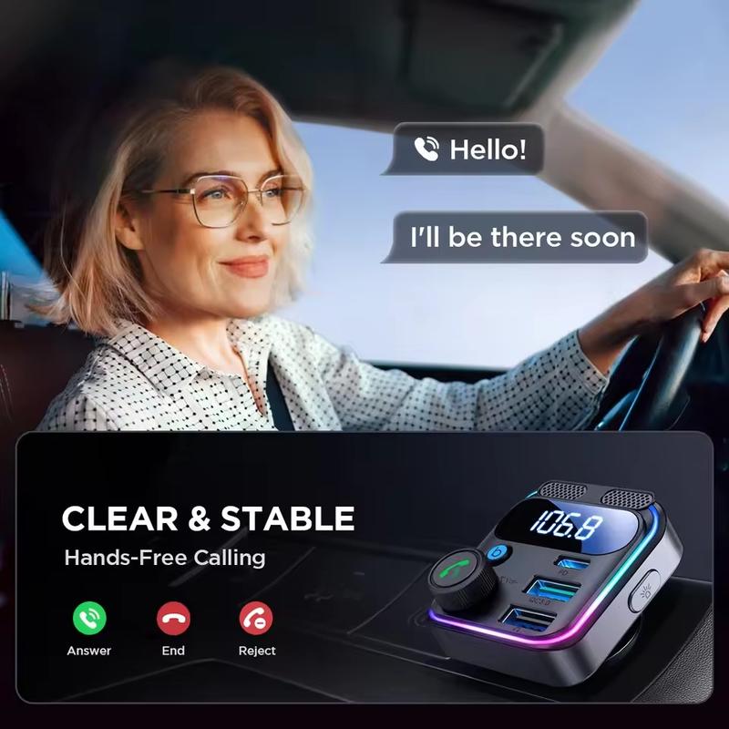Wireless In-Car Bluetooth FM AUX Adapter [Noise Canceling] [Stronger Microphone LED Digital Display] 5.3 Bluetooth Car Adapter AUX  Transmitter Radio Adapter with PD USB Charger & MP3 Player Hands-Free Calling & Music Streaming 48W Fast Charge 8