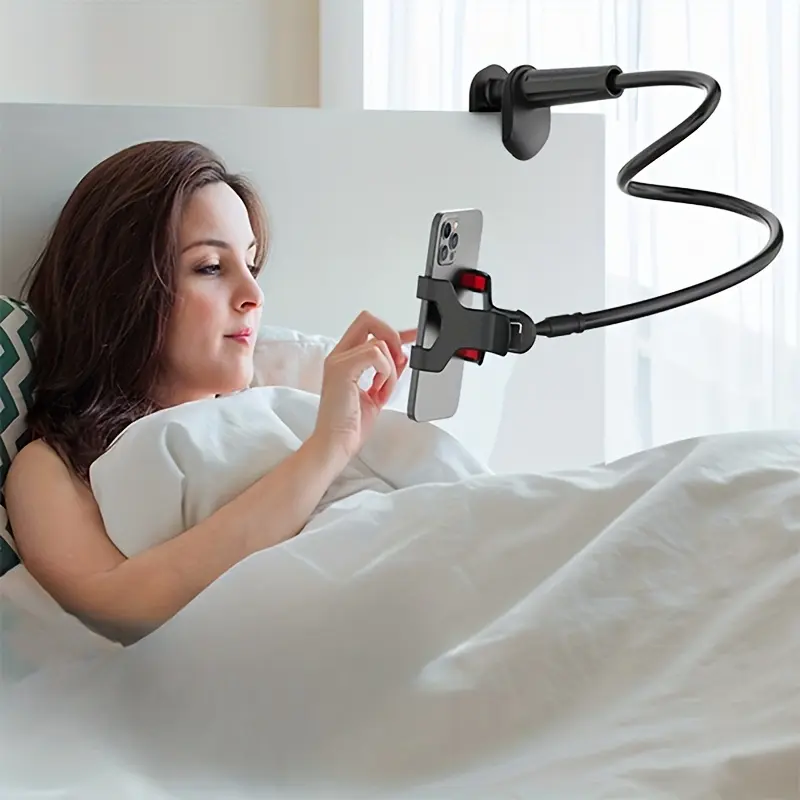 Cell Phone Clip On Stand Holder - With Grip Flexible Long Arm Gooseneck Lazy Bracket Mount Clamp For IPhone 14 Pro Max, 12 13 Accessories Smartphone Cellphone