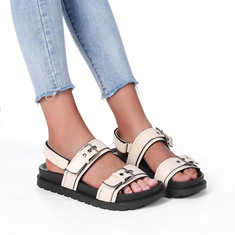 Product Introduction of SHOOFANZ Women's Double Buckle Flat Sandals Women's Fashion Comfortable Summer Shoes Women's Outdoor Non-slip Sandals Ladies Fashion Casual Slippers 6