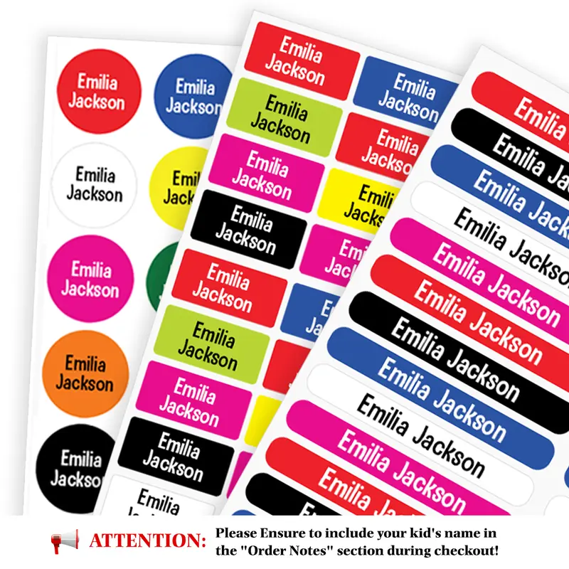 Papa Prints 55 Kids Name Labels - Waterproof, Self-Adhesive Stickers for School & Water Bottles 0