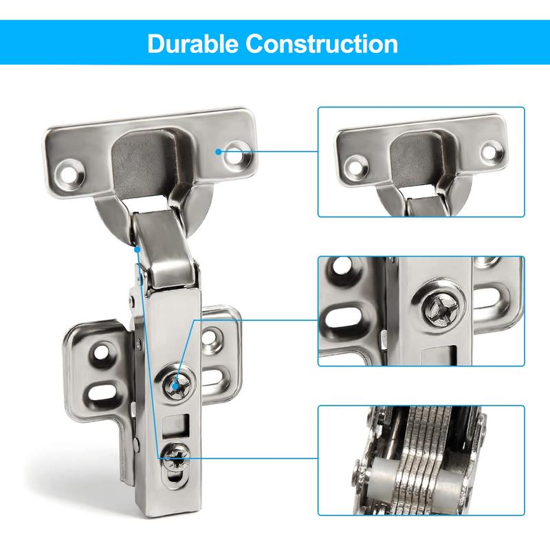 GoDyna 10Pcs Cabinet Hinges with 35 mm Screw 110 Degree Closing Hinge Cover Hinge Nickel-Plated for Kitchen Cabinet Wardrobe Door Bathroom 4