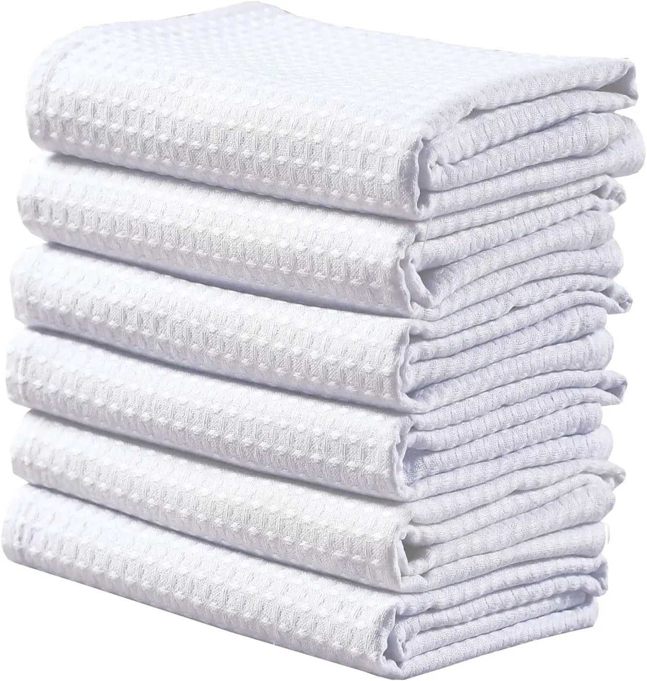 Tea Towel Towels Set Teatowels Sets Cotton Kitchen Lint Free Cleaning Linen White Super Absorbent Waffle Pack Clothes (White, pack of 12)