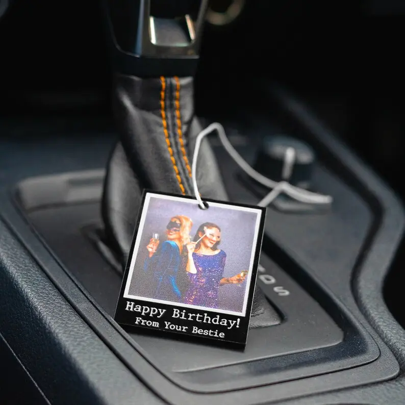 Personalised Photo Car Ornament Black Typewriter Style Hanging Car Polaroid Any Image Car Accessories Gift Idea First Car Charm Gift 1