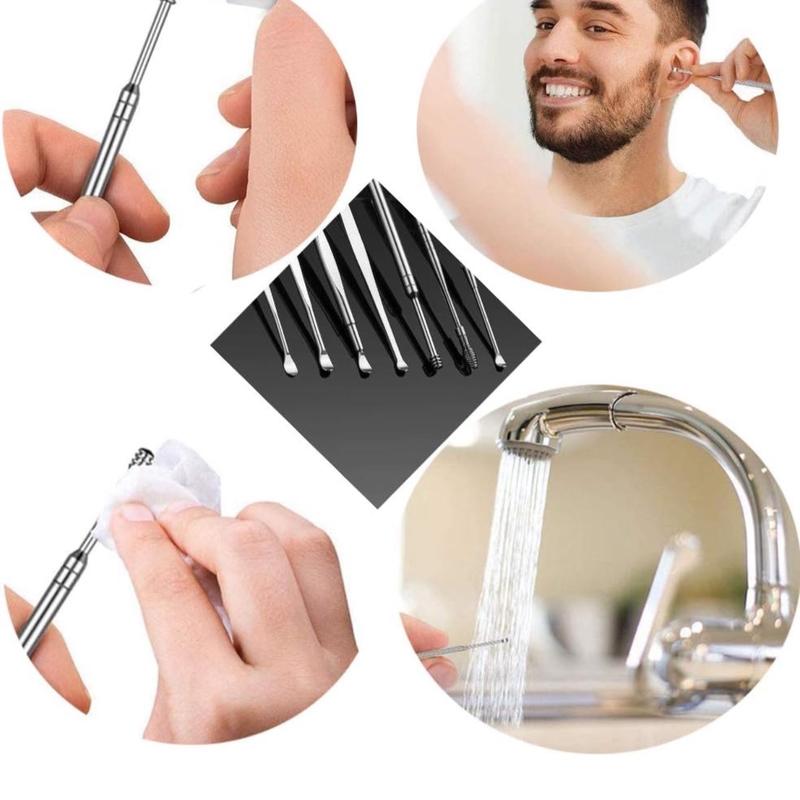 Ear Wax Removal Kit, 6 Pcs Ear Pick Earwax Removal Tool, Ear Cleansing Tool Set, Stainless Steel Ear Wax Remover with Storage Box, Reusable Ear Curette Wax Removal Set for Children & Adults 4
