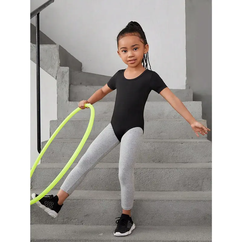 Young Girl Solid Color Short Sleeve Sport Bodysuit 3