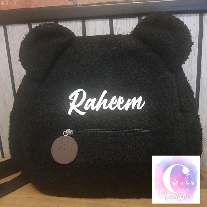 Personalised Teddy Bear Bags Plain Brown Fluffy Kids School Nursery Backpack Name, Gift, Accessory Fashion, Cute, Adjustable Straps, Various Colours, Fonts and Finishes 9