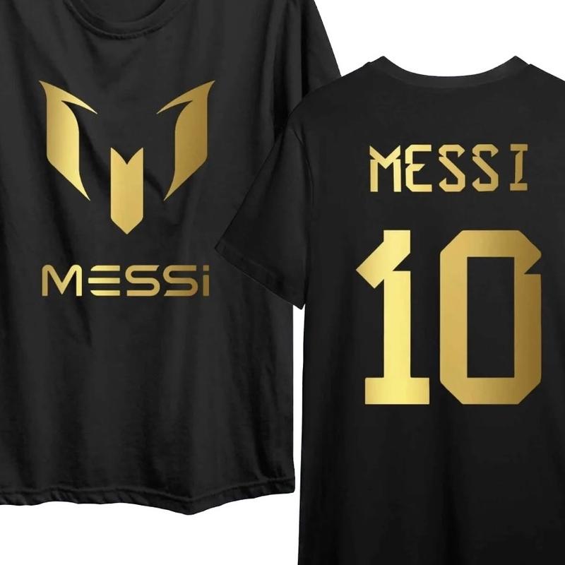 New Messi 10 Gold Print T-Shirt Kids Unisex Gift 0