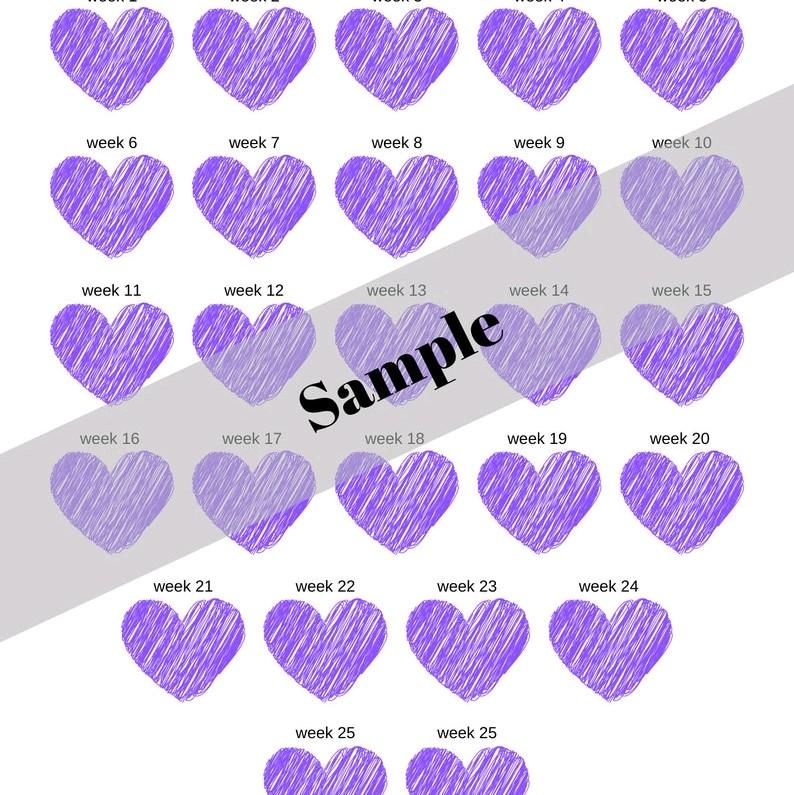 Heart 26-Week Weight Loss Tracker - Pink, Blue, and Purple - Fun and Motivating Tool for Your Fitness Journey 4