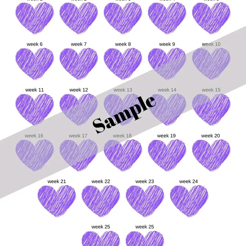 Heart 26-Week Weight Loss Tracker - Pink, Blue, and Purple - Fun and Motivating Tool for Your Fitness Journey 4