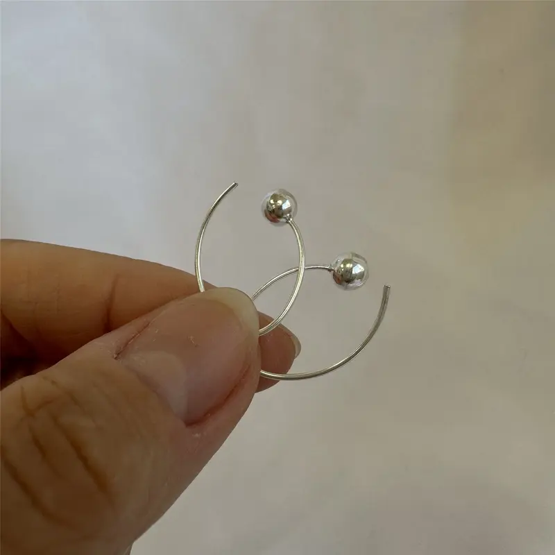 Sterling Silver Ball Loop Wire Drop Earrings 4