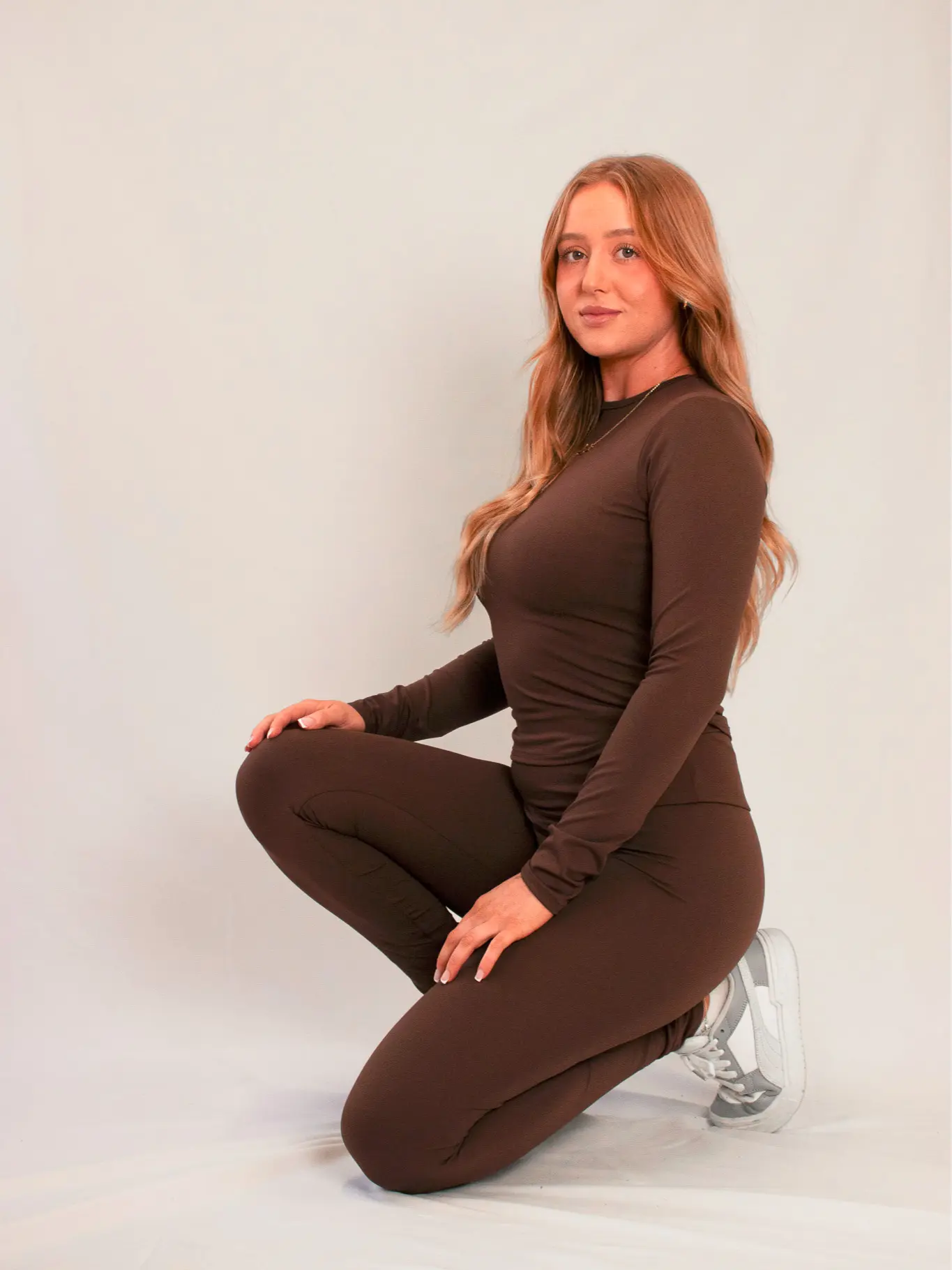 Saint Me Cocoa Comfort Set - Women's Long-Sleeve Two-Piece Activewear Set in Chocolate Brown - Dress, Womenswear Casual Gym