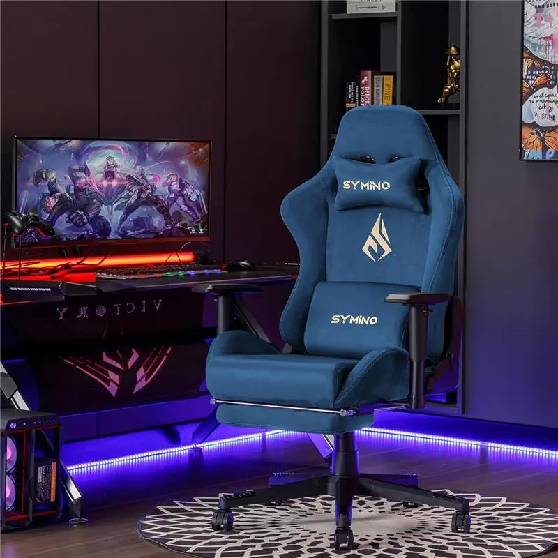 Gaming Chair, Computer Chair with Footrest, Headrest and Lumbar Support, Ergonomic PC Chair, Height Adjustable Rotating Task Chairs, Blue 6