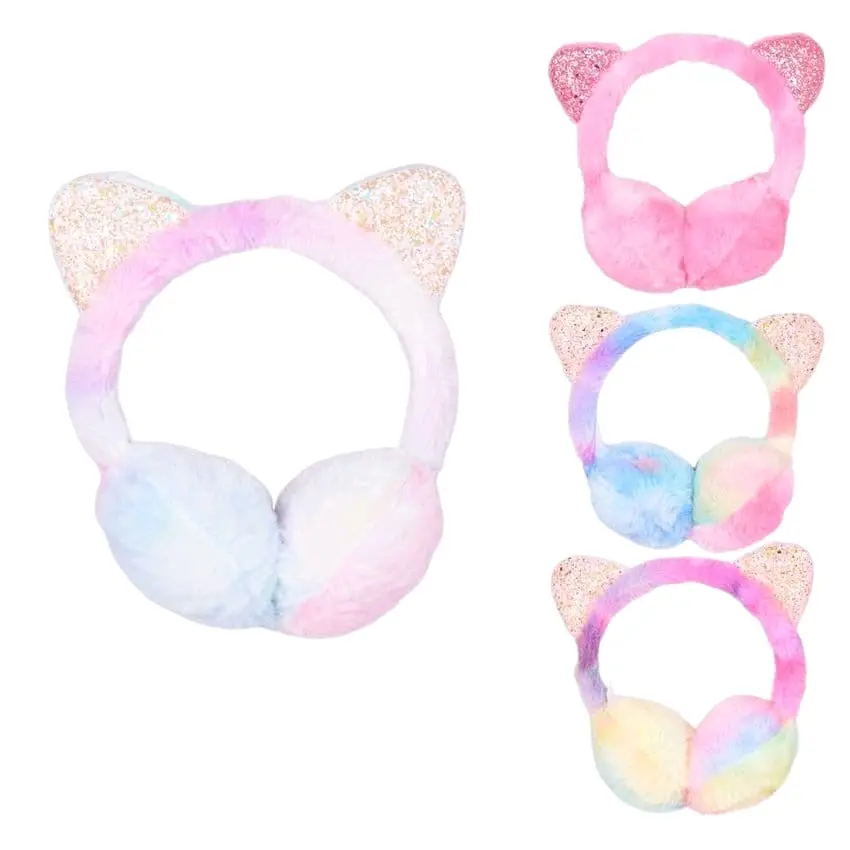 Kids Glitter Cat Ear Muffs Plush Earmuffs Sequin Winter Warm Earmuffs Animal Ear Covers Warmers Headwear for Girls Boys