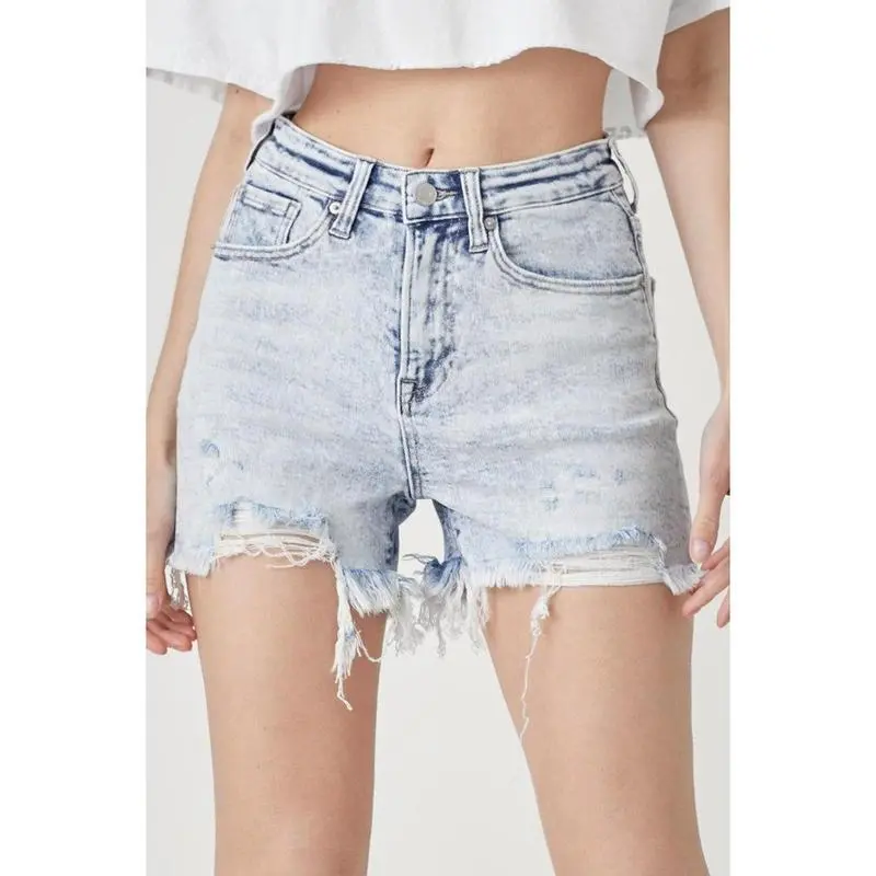 Risen High Rise Distressed Denim Shorts 0