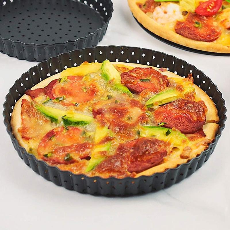 Tart Quiche Tin, 24cm Perforated Tart Tin with Removable Loose Base, Nonstick Round Flan Tin 4