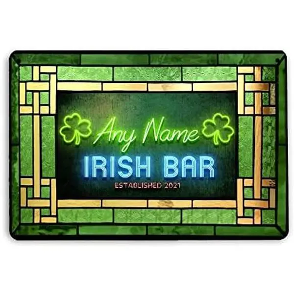 Personalised Bar Sign - Green Neon effect Irish pub sign metal A4 Home Bar sign