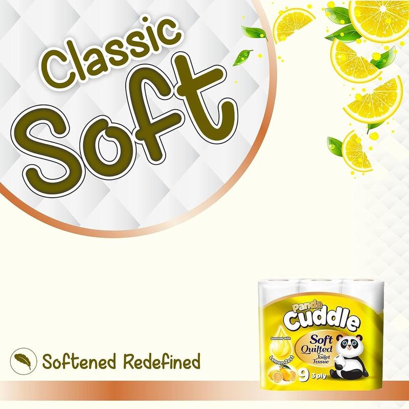 45 / 90 / 135 Panda Classic / Aloe Vera / Lemon Scented Fragranced Soft Quilted Gentile Toilet Tissue Paper Rolls 3 Ply Embossed Loo Roll Bathroom Paper Super Thick 200 Sheets Value Family Bundle Pack Personal Wall 5