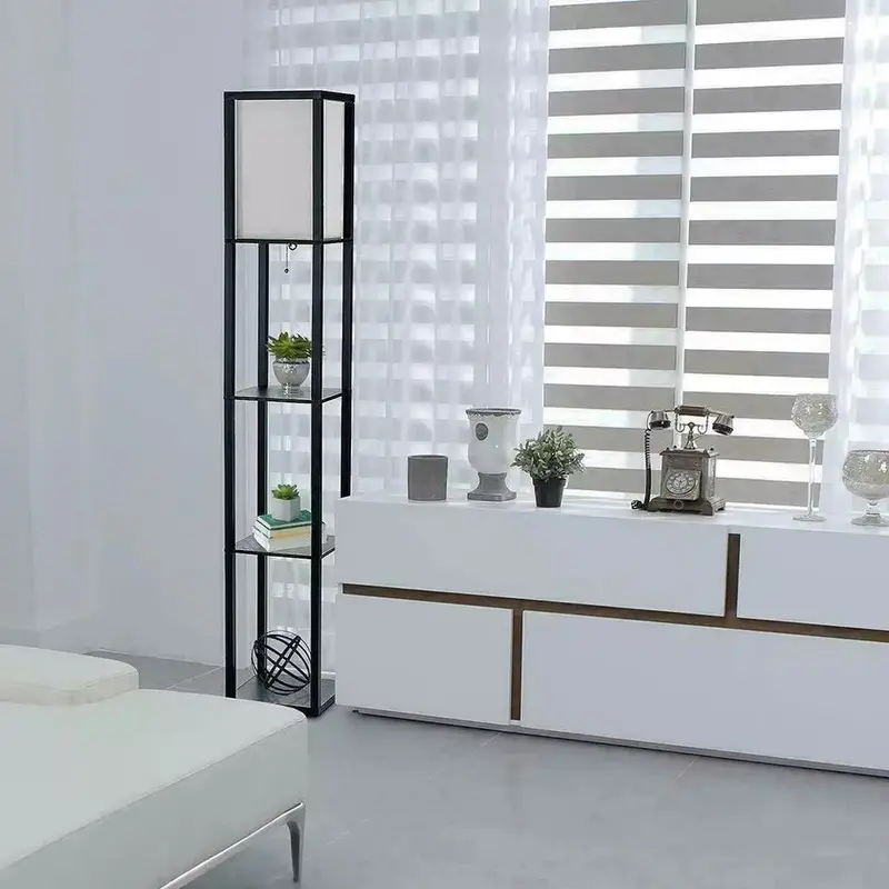 Floor Lamp Free Standing Wood 3-Tier Storage Shelf Reading Bedroom Living Room 1