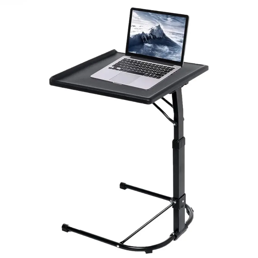 Folding Laptop Table, Adjustable Height and Tilt Angle, Multi-Functional C Shaped End Table for Sofa and Bed, White
