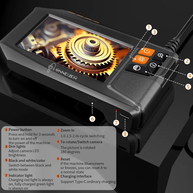 Endoscope Inspection Camera, 8 LED Lights No WiFi Snake Camera, 1920 HD Flexible Rigid Snake Camera, Waterproof IP67 Tube Sink Pipe Drain Camera for Android iOS Tablet Samsung (16.4 ft/ 5m) 2