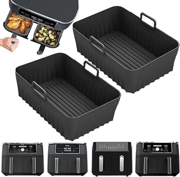 All Simple 2-pack Silicone Air Fryer Liner, Rectangle Reusable Air Fryer Liner BPA Free Silicone, Air Fryers Accessory For Home Kitchen Accessories Universal Fit 8.5 - 9.5L Each 0