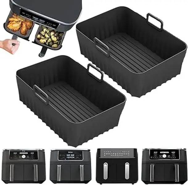All Simple 2-pack Silicone Air Fryer Liner, Rectangle Reusable Air Fryer Liner BPA Free Silicone, Air Fryers Accessory For Home Kitchen Accessories Universal Fit 8.5 - 9.5L Each 0