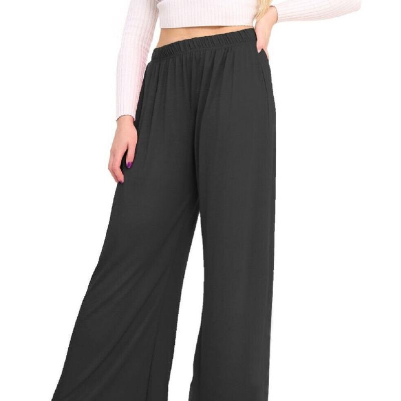 Women's Ladies Plain Wide Leg Flared Palazzo Pants Plus Size Womenswear Bottom Legging Trouser 1