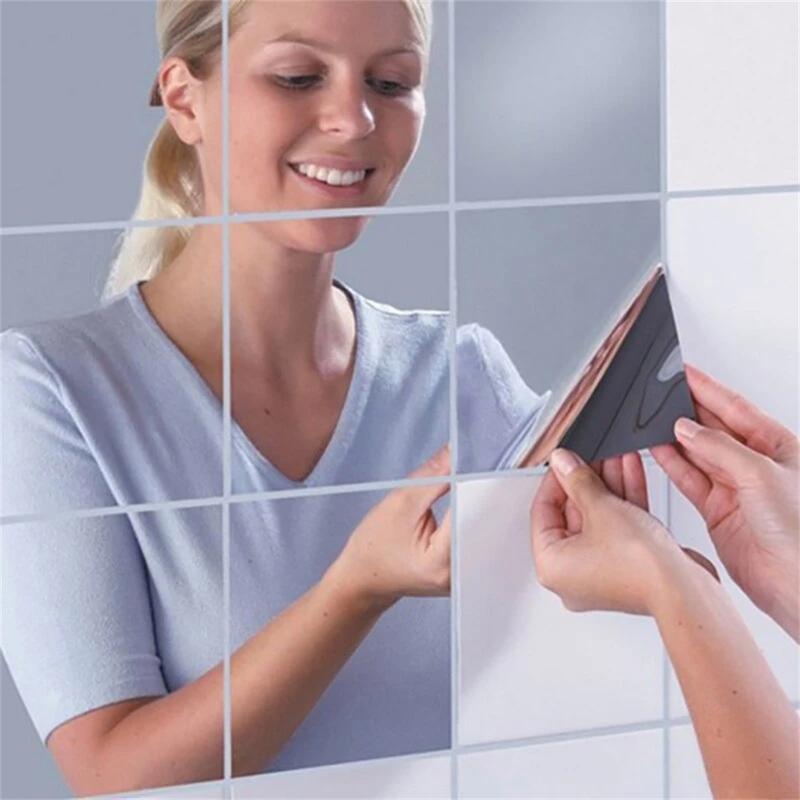 2m Large Mirror Wall Sticker Roll Self Adhesive Bathroom Room DIY Decor Stick On 4