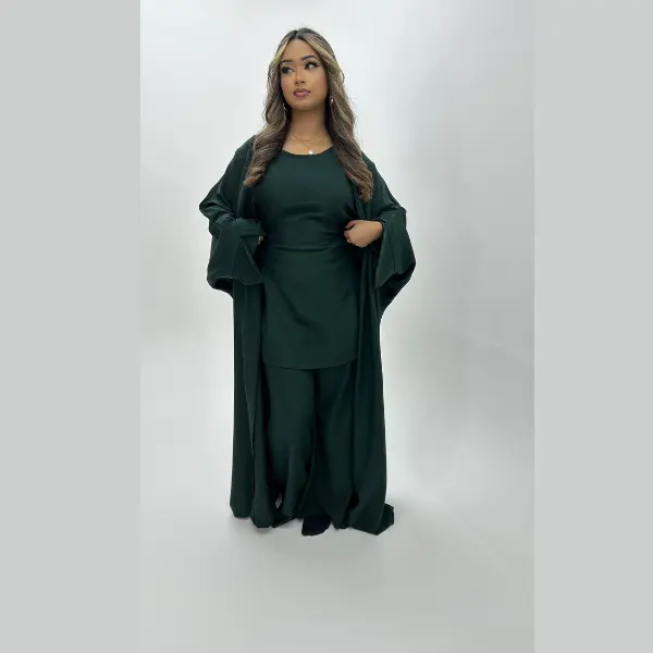 BERBISH Princess Double Cross Tie 3 PIECE COORD SET  top with Flared Sleeves + wide  leg trousers + kimono , One Size (8-18/20), Premium Quality - Womenswear Modest  set  , Casual Elegant Formal Feminine Lady Comfortable graduation modest Adjustable 3