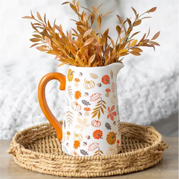 17cm Autumn Leaves and Pumpkins Ceramic Flower Jug 4