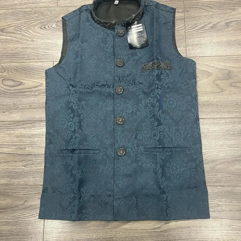 Blue/grey Mens and boys matching waistcoat with stonework 1