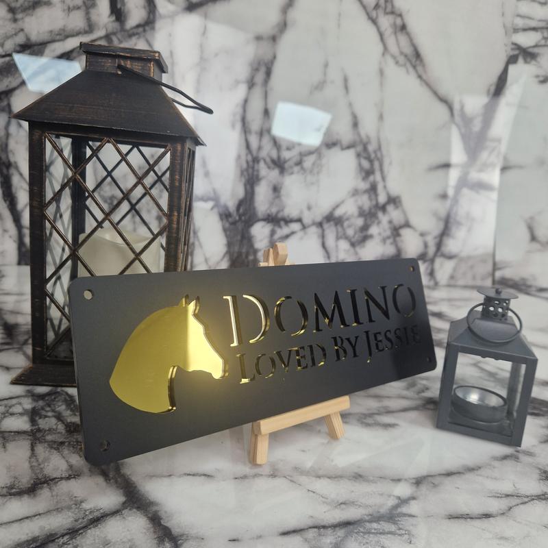 Gold Mirror and Black Horse Stable Name Sign Personalised just for you! 6