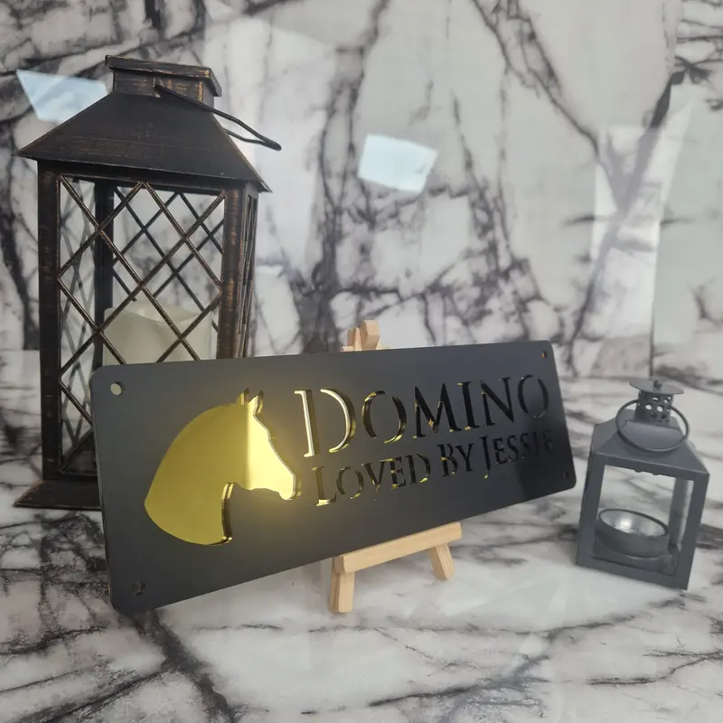 Gold Mirror and Black Horse Stable Name Sign Personalised just for you! 5