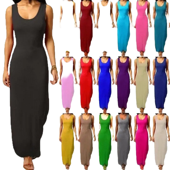 Ladies Long Maxi Dress Summer Plus Size Women Boho Beach Holiday Off Sundress Casual Comfortable Fabric Sleeveless Womenswear Chic Breathable Elegance Elegant Style Underwear Warmer Lady Casual Wear Basic Minimalist Basic Minimalist