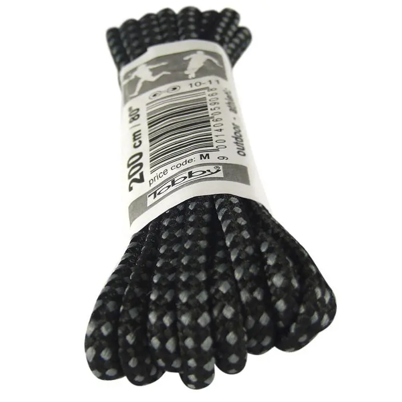 Strong Round Black and Grey Walking Boot Laces - 5mm wide