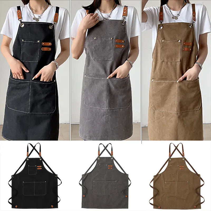 Waxed Canvas Apron for Woodworking Chef Workshop Unisex - Black 5