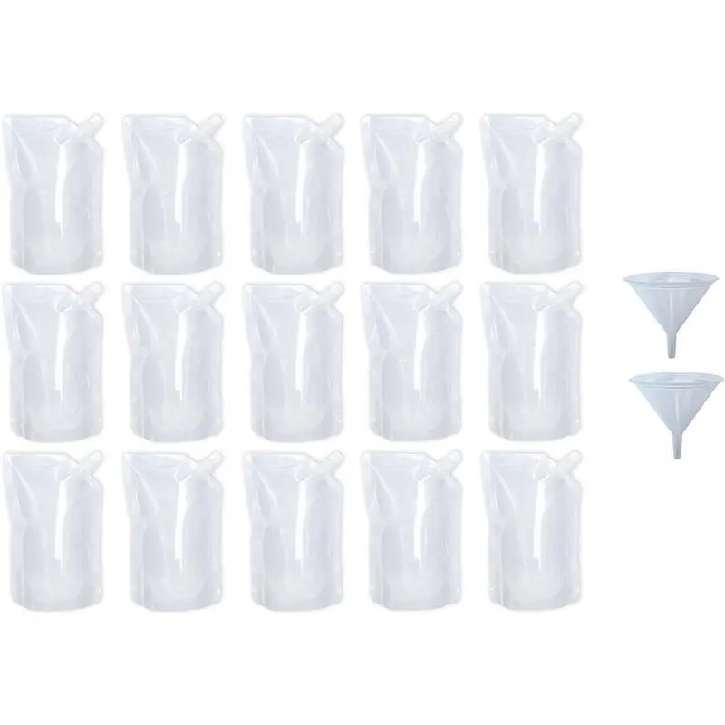 15pcs 420ml Refillable Drink Pouches for Festivals Clear Travel Plastic Drinks Flasks Cruise Kit Reusable Alcohol Liquor Juice Bags Drink Container Party Halloween Christmas Hot Cold Beverage Organiser Pet