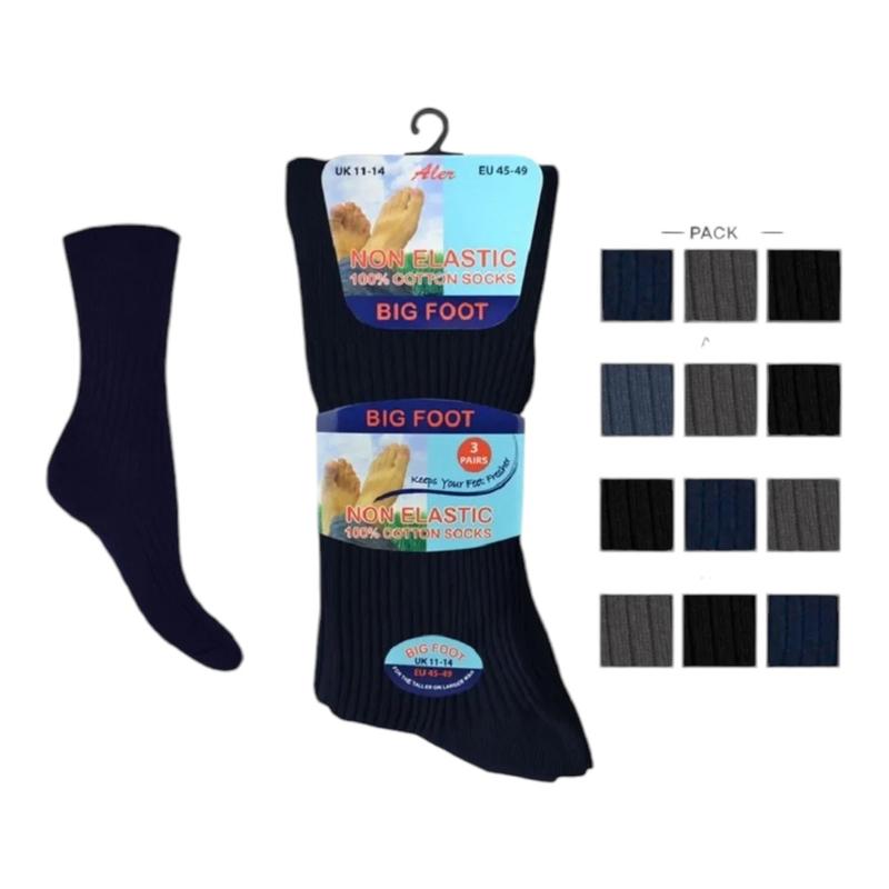 6/12 Pairs Men's Big Foot Extra Wide Diabetic 100% Cotton Socks UK Size 6-11 & 11-14 - Menswear, Underwear ,Plain Soft Top Loose Breathable Set 6