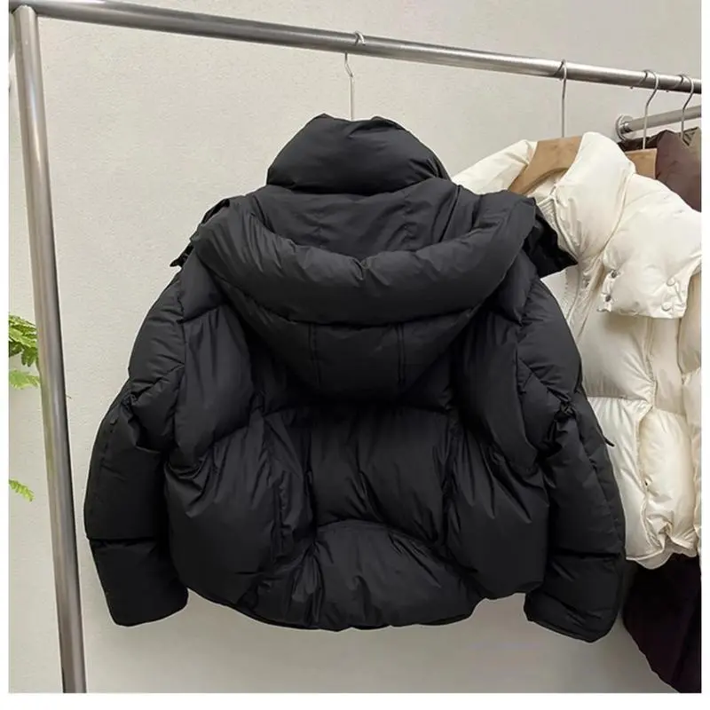 Women Puffer Jacket Winter Warm Thick Long Sleeve Oversized Hooded Short Parkas Mujer Female Solid Loose Crop Coat Outwear Womenswear Tops Underwear Lady Fitted Casual Comfort Basic Minimalist Outerwear 4