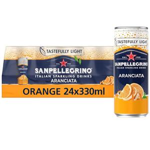 San Pellegrino Orange Aranciata Sparkling Soft Drink Can - Pack of 24 x 330ml - Italian Beverage Flavour