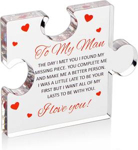 To My Man - Engraved Acrylic Block Puzzle 3.35 x 2.76 inch Romantic Gifts for Him for Husband - Fiance Birthday Gifts, Anniversary Gifts for Boyfriend - Cool Wedding Couple Gifts