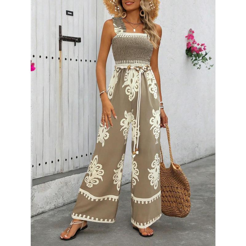Holidaya Women's Vacation Casual Sleeveless Printed Wide Leg Jumpsuit Fabric Fit 0