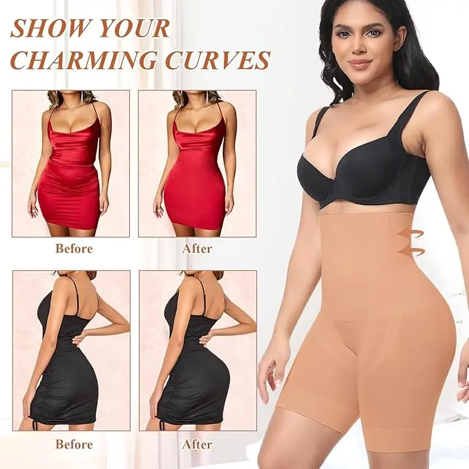 PloppyDolly 3PK Flexible Tummy Control Body Shaper Shorts, High Waisted Thigh Slimmer Smooths & Shapes Your Waist, Hips, and Thighs | Perfect for Everyday Wear or Special Occasions | Comfortable, Breathable Fabric for All-Day Support! Shapewear Womenswear 5