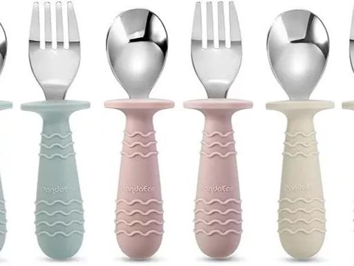 PandaEar 4 Pack Self Feeding Cutlery Set for Toddlers - Silicone and Stainless Steel 4