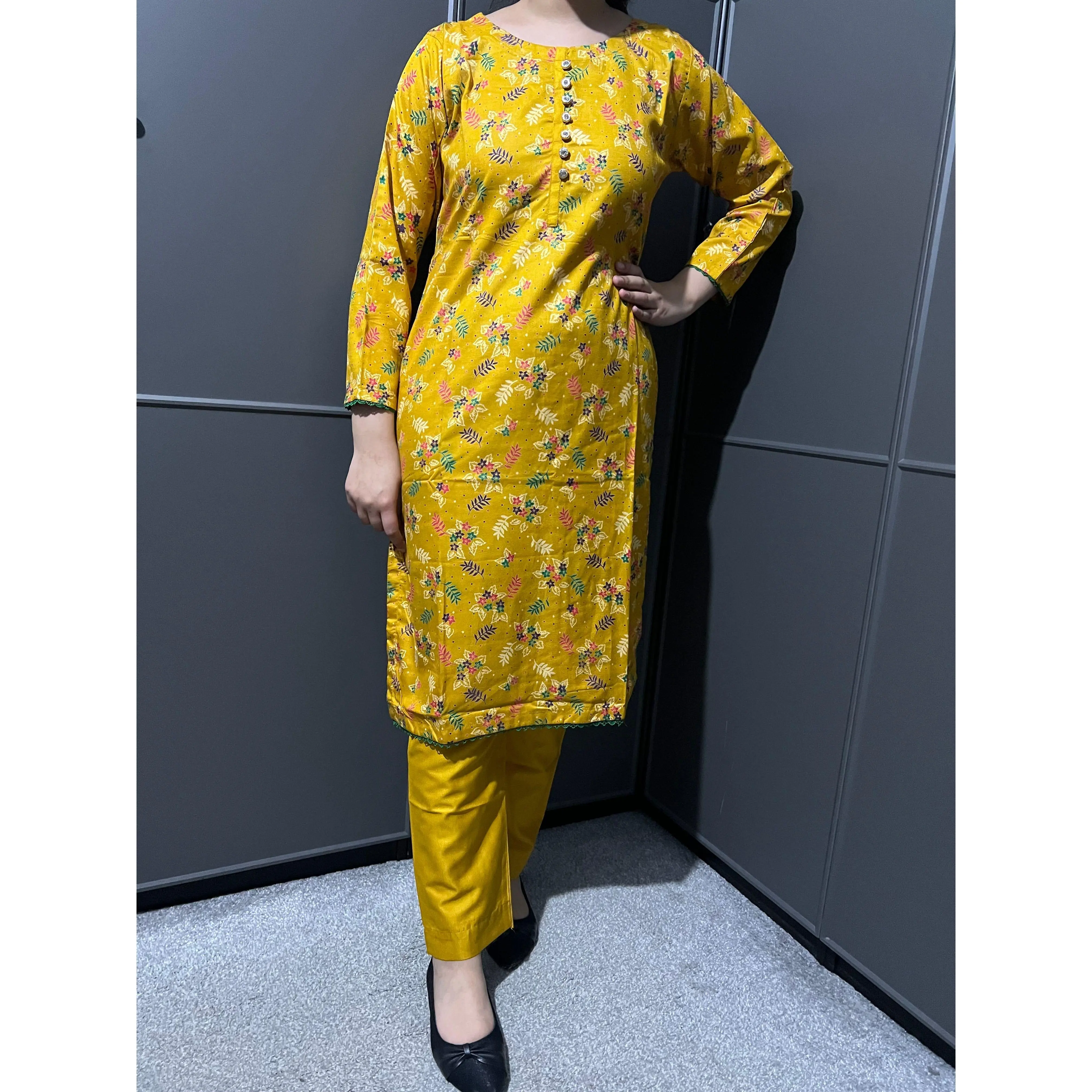 D-56 Mustard Printed 2 Piece Winter Dhanak Suit