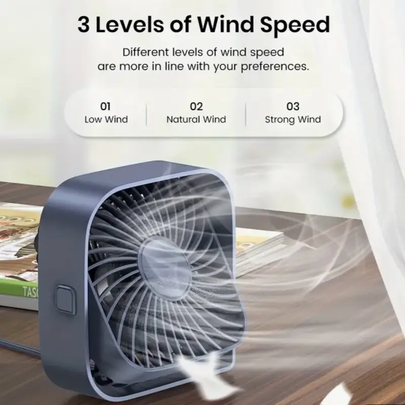 Portable USB Desk Fan Colour Blue, with 3 Speed Setting and 360 Degree Silent Rotation Colour Blue. 2