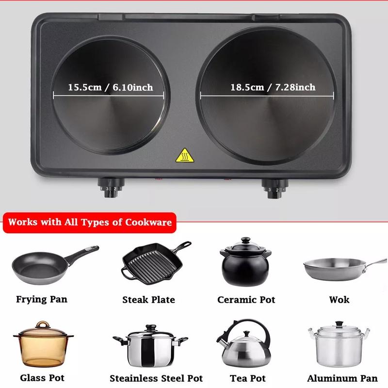 Twin Hot Plates Electric Table Top Cooker Kitchen Hob Different Sizes 2500W 6