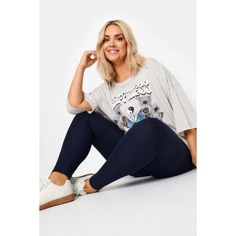 YOURS FOR GOOD Curve Navy Blue Cotton Stretch Leggings 3
