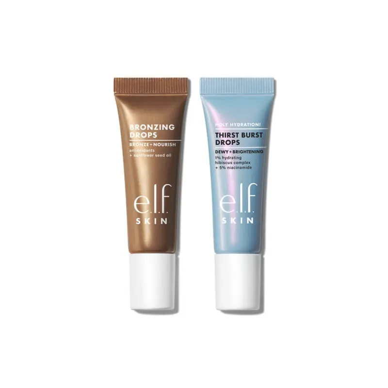e.l.f. Cosmetics The Hottest Drops Duo, Holy Hydration! Thirst Burst Drops & Bronzing Drops Skincare Set, For A Dewy, Sun-Kissed Look, Vegan & Cruelty-Free Hyaluronic Nourishing Brightening Bronzer Kit 1